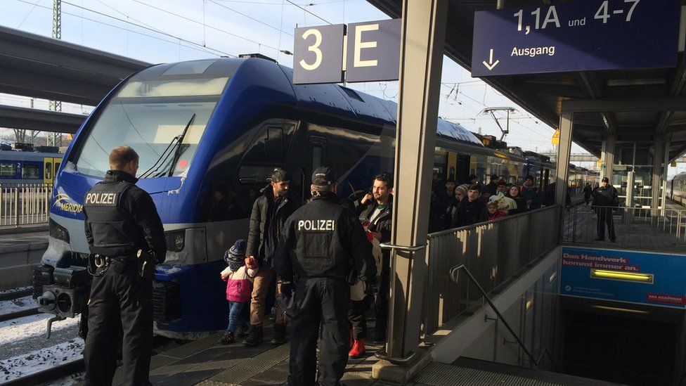 Refugees arriving at Rosenheim station in January