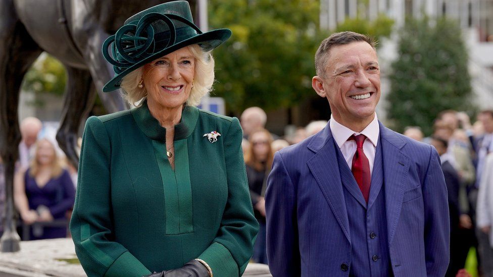 Queen Camilla with Frankie Dettori as she attends the QIPCO British Champions Day at Ascot Racecourse