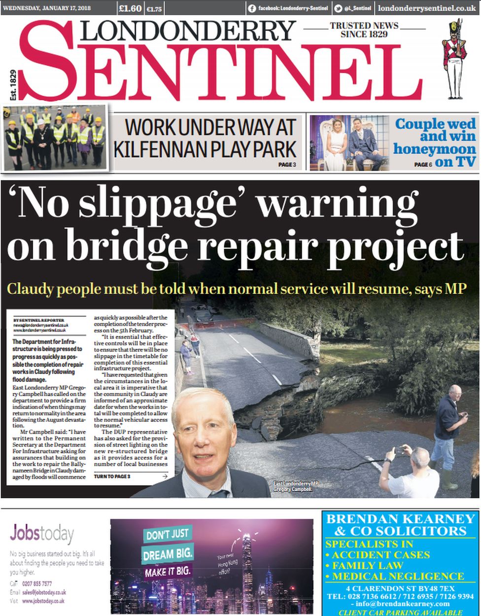 Londonderry Sentinel front page