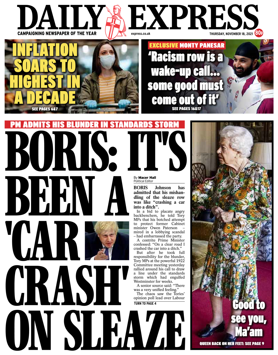 Front page of the Daily Express