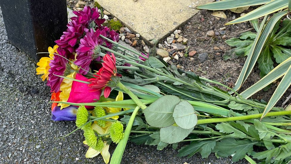 Flowers left in Allan Bedford Crescent, Costessey, Norwich