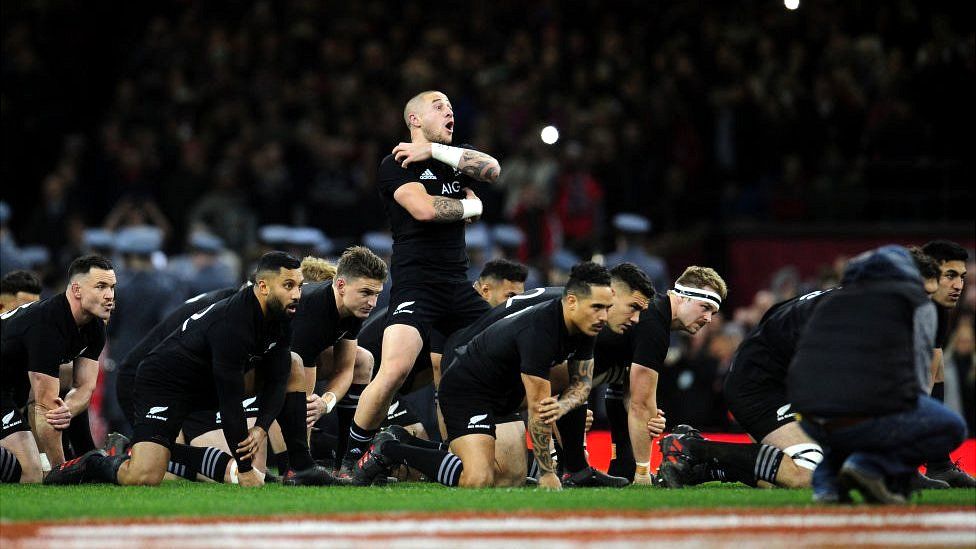 The New Zealand rugby team doing the Haka