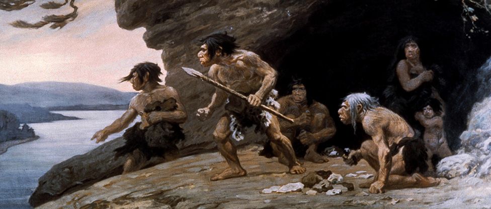 Old illustration of Neanderthals