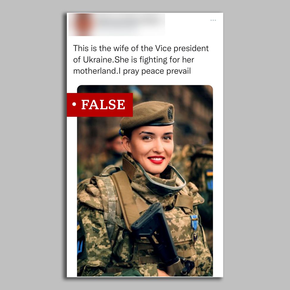 Screenshot of a tweet showing a woman in military uniform