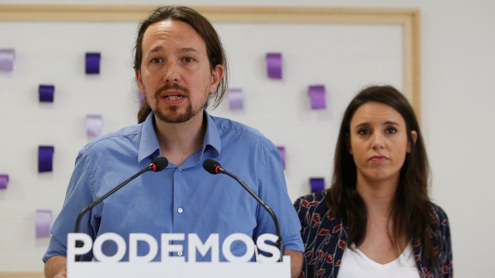 Pablo Iglesias and Irene Montero attend a press conference regarding the purchase of a house in Madrid, Spain, May 19, 2018