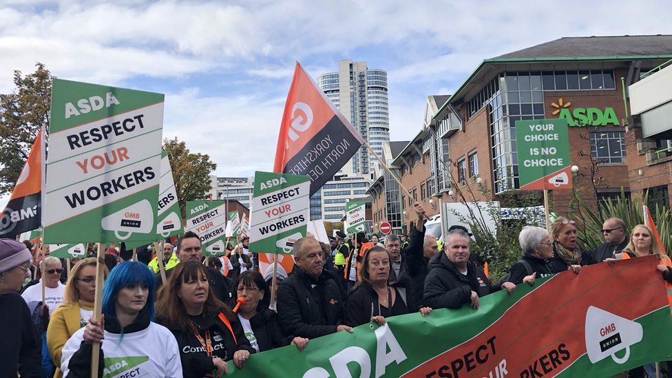 Protesters outside Asda's headquarters in Leeds