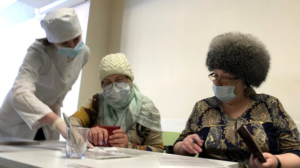 These pensioners in Perm signed up for a Covid vaccination, but supplies have been limited