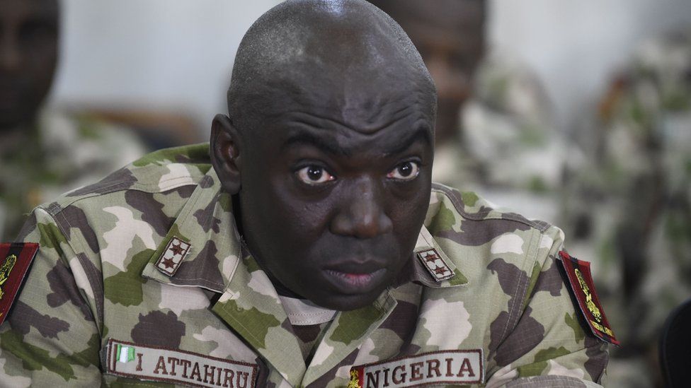 Commander of the Operation Lafiya Dole Major General Ibrahim Attahiru speaks at the army headquarters, in Maiduguri, Borno State in northcentral Nigeria, on October 4, 2017