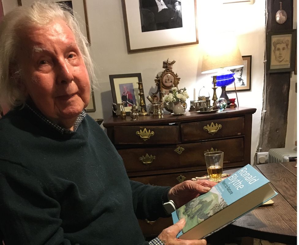 Ronald Blythe with a copy of his book Next to Nature