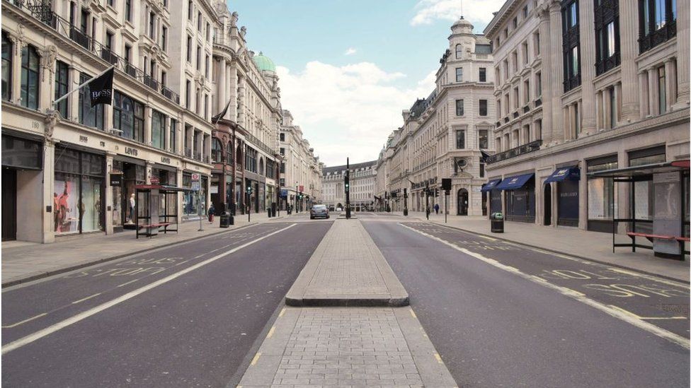 London's usually bustling Regent Street in June.