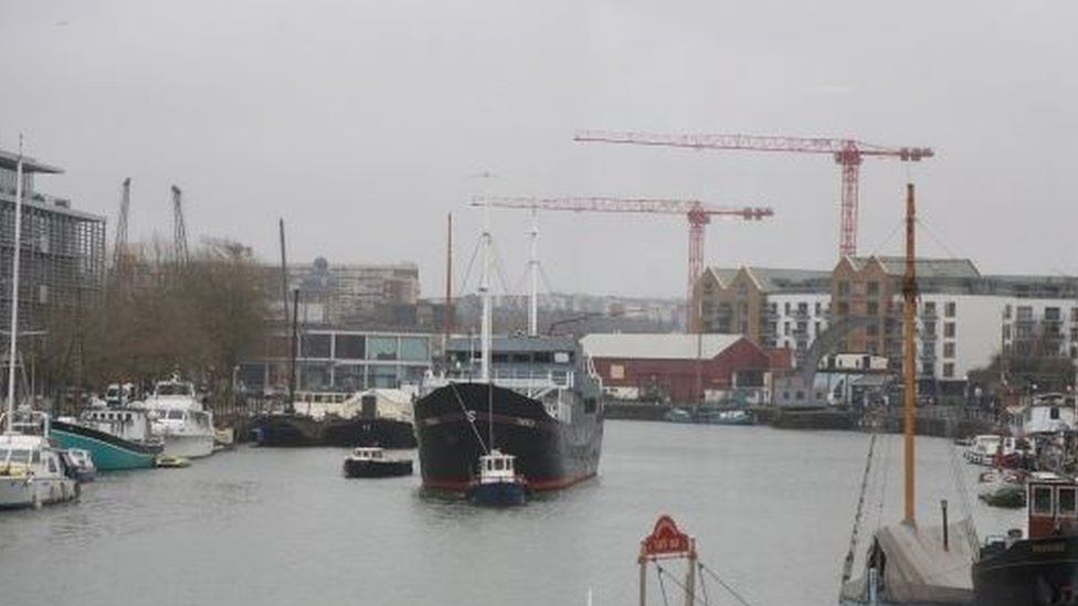 Thekla being towed to the Albion dry dock