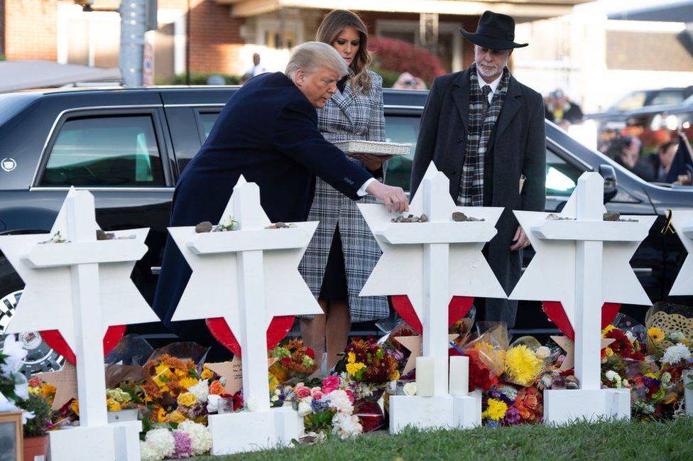 Mr Trump and the first lady visited the scene of the massacre on Tuesday