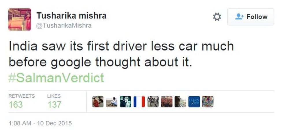 India saw its first driver less car much before google thought about it. #SalmanVerdict