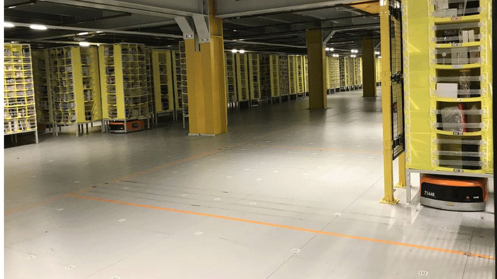 Robots at Manchester Amazon warehouse