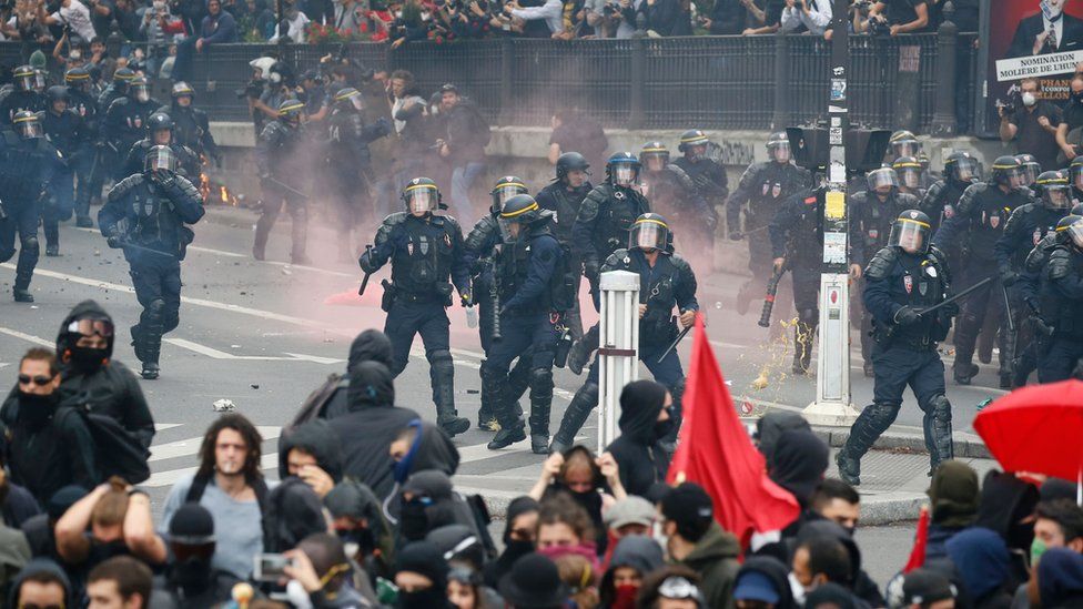 French riot police try to disperse demonstrators
