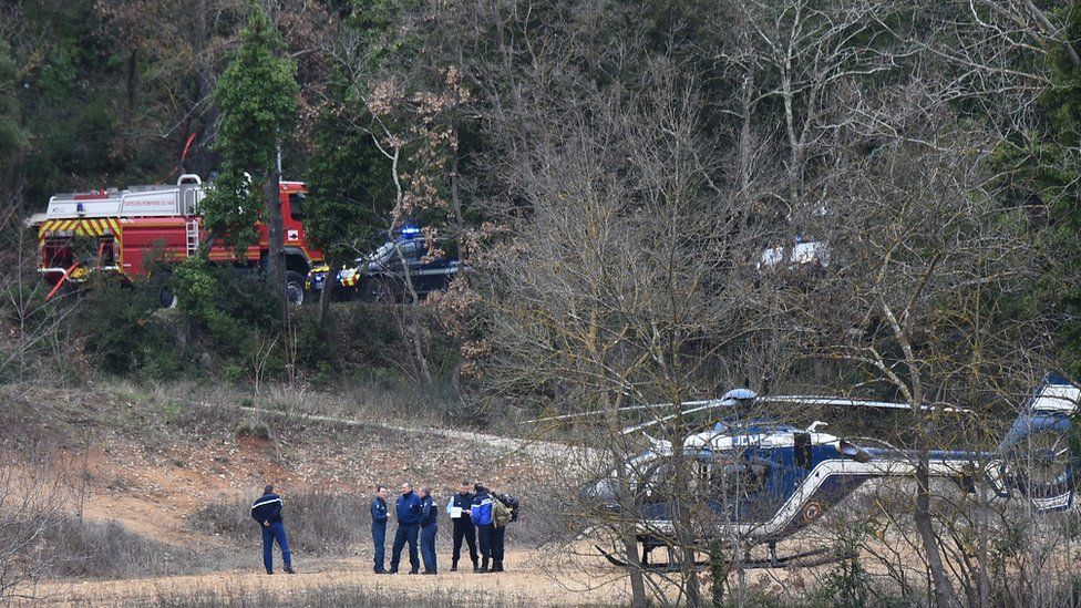 Rescuers at the crash site, 2 Feb 18