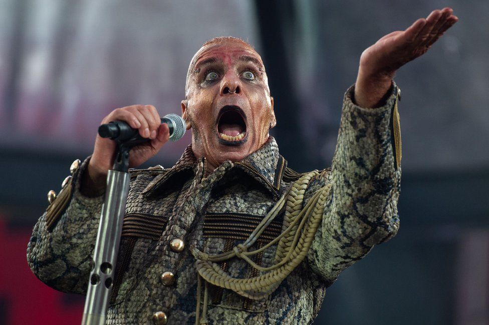 Till Lindemann performing during a Rammstein gig