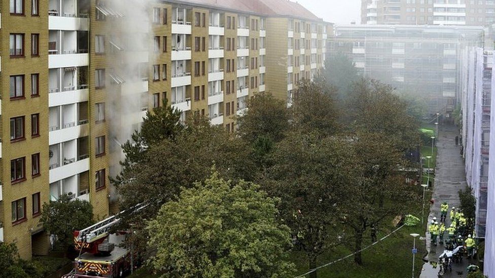 Aftermath of an explosion at an apartment building in Annedal district, Gothenburg, Sweden, 28 September 2021