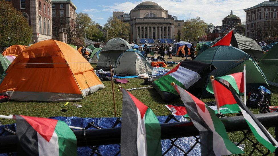 A protest encampment in support of Palestinians on the Columbia University campus