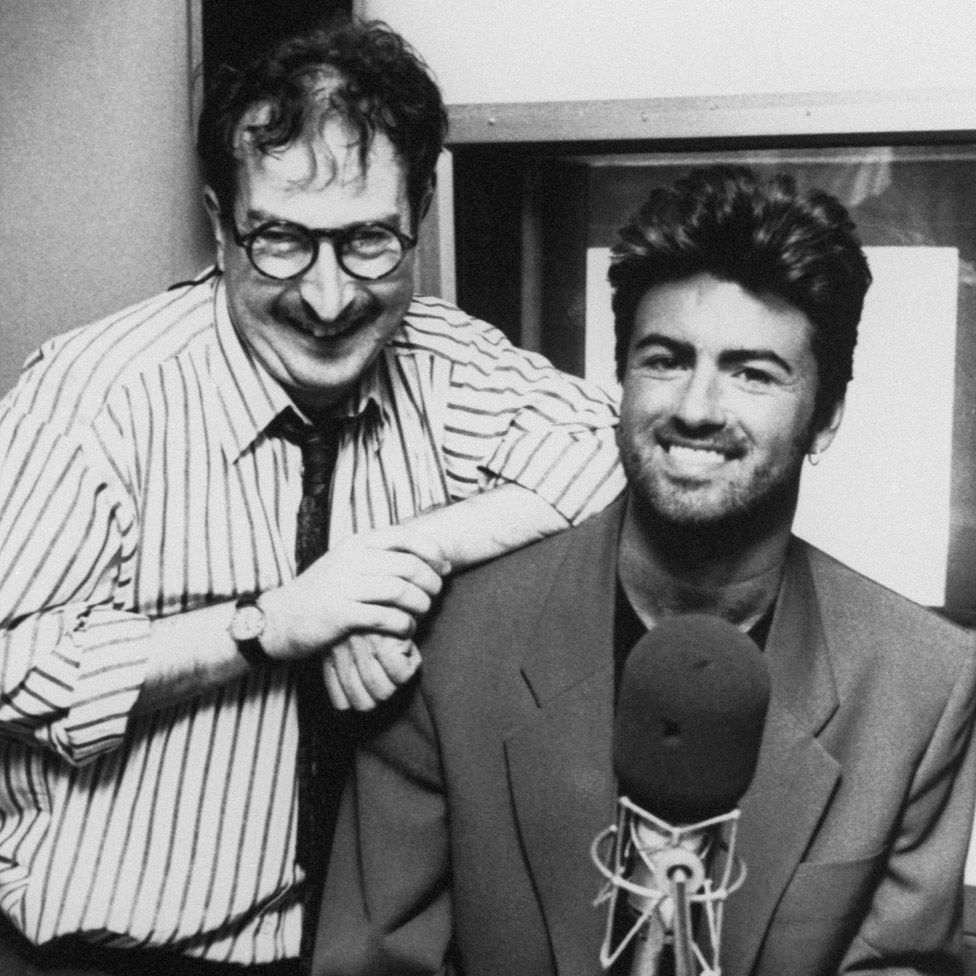 Steve Wright with George Michael in 1990