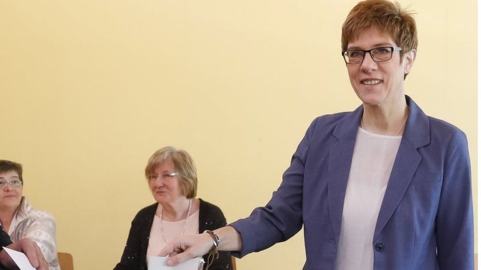 Saarland's PM Annegret Kramp-Karrenbauer voting in the German state's election, 26 March 2017