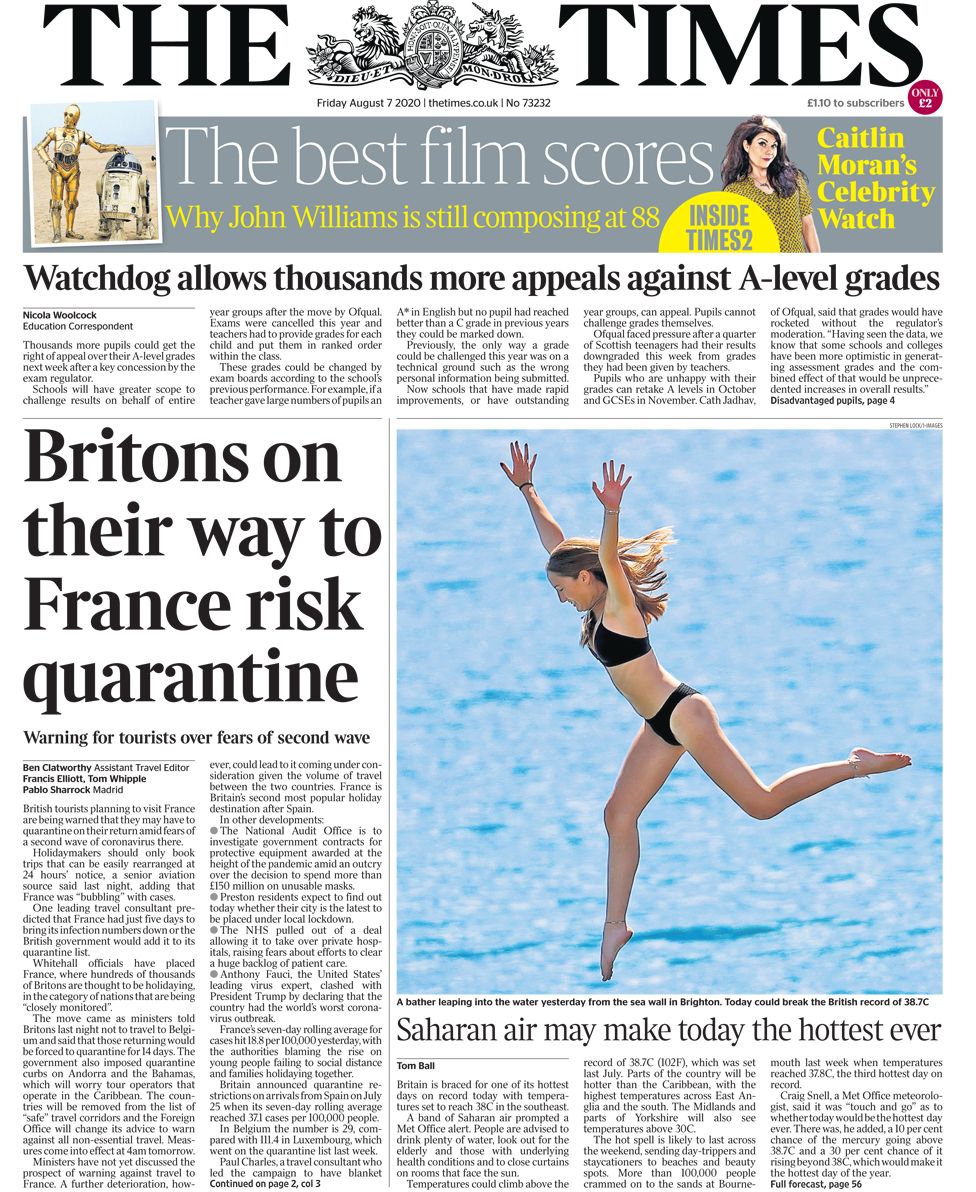 Newspaper Headlines France Quarantine Risk And Flack Mother S Fury c News