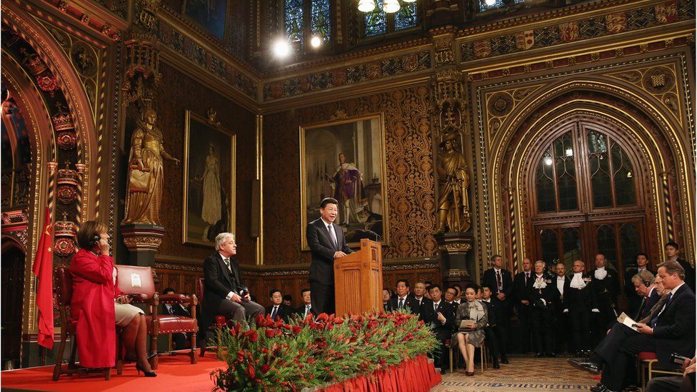 China's President Xi Jinping addresses MPs and peers in Parliament