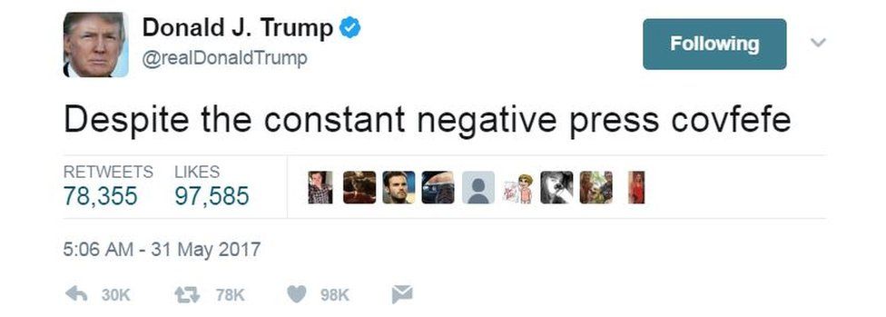 Covfefe Trump Spokesman Plays Down Odd Tweet Bbc News