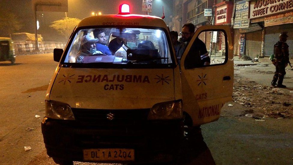 A damaged ambulance