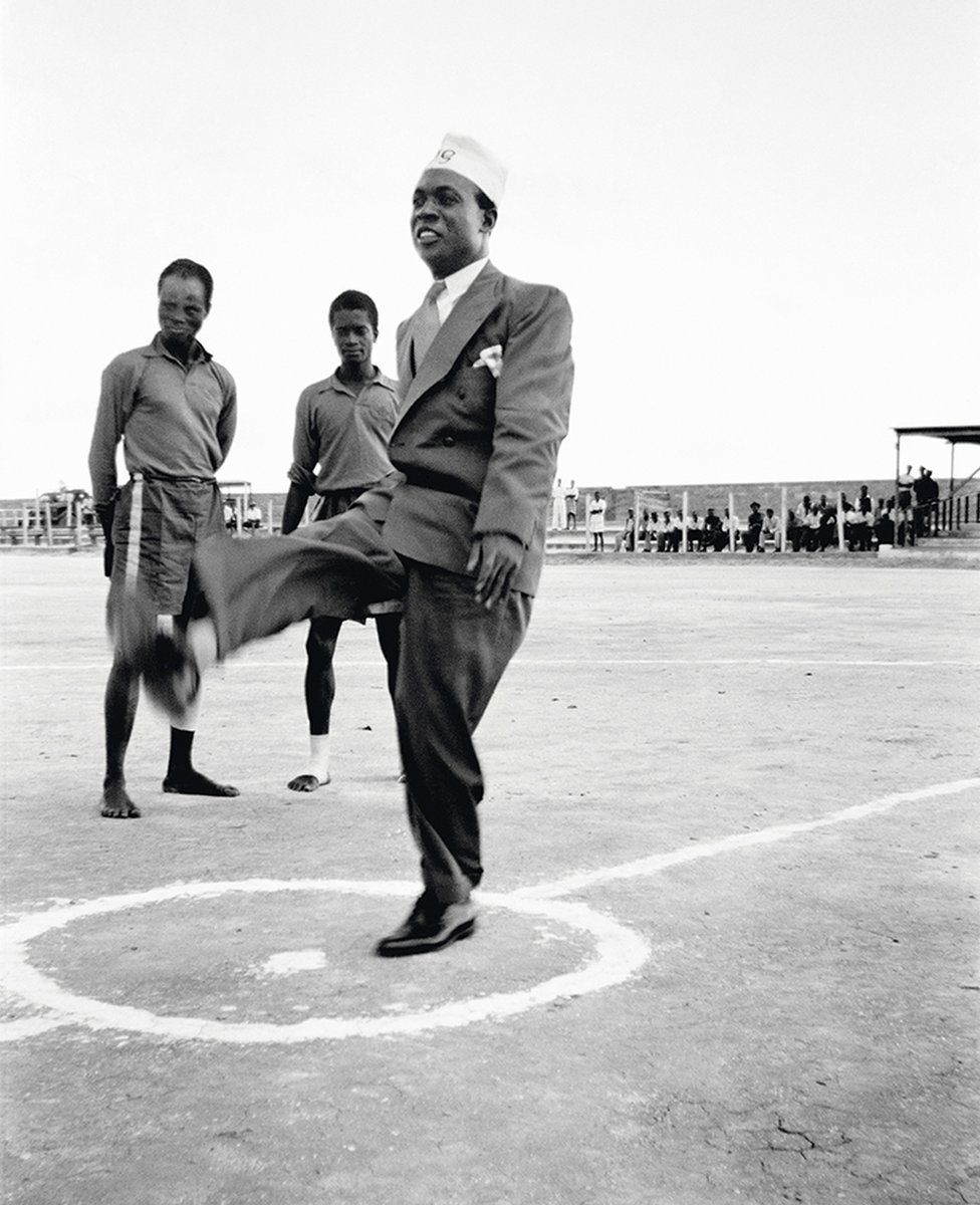 Kwame Nkrumah kicking a football