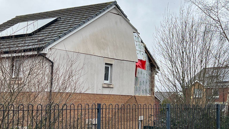 The house that was damaged by gas explosion, showing badly damaged external walls