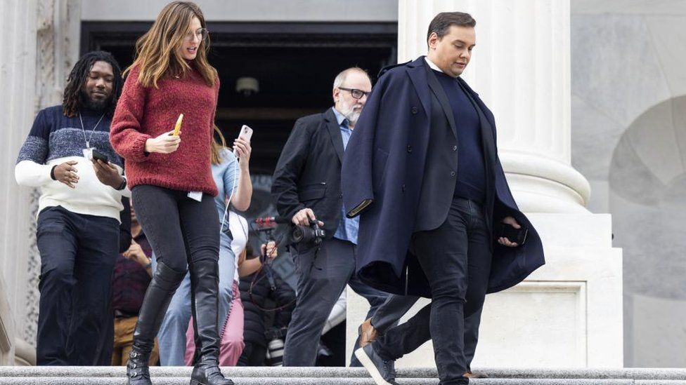 Republican Representative of New York George Santos (R) departs the US Capitol after the House voted to expel him from Congress in Washington, DC, USA, 01 December 2023. Santos is the sixth Representative in US history to be expelled from Congress.