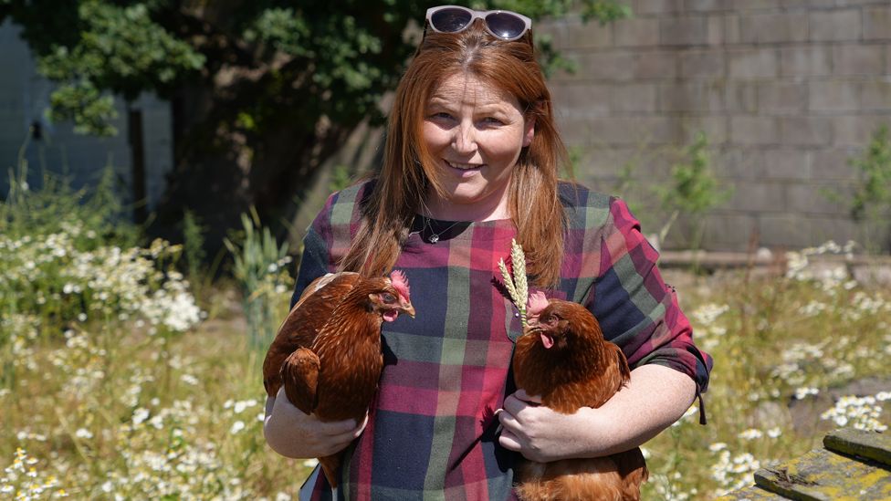 Victoria Shervington-Jones with hens
