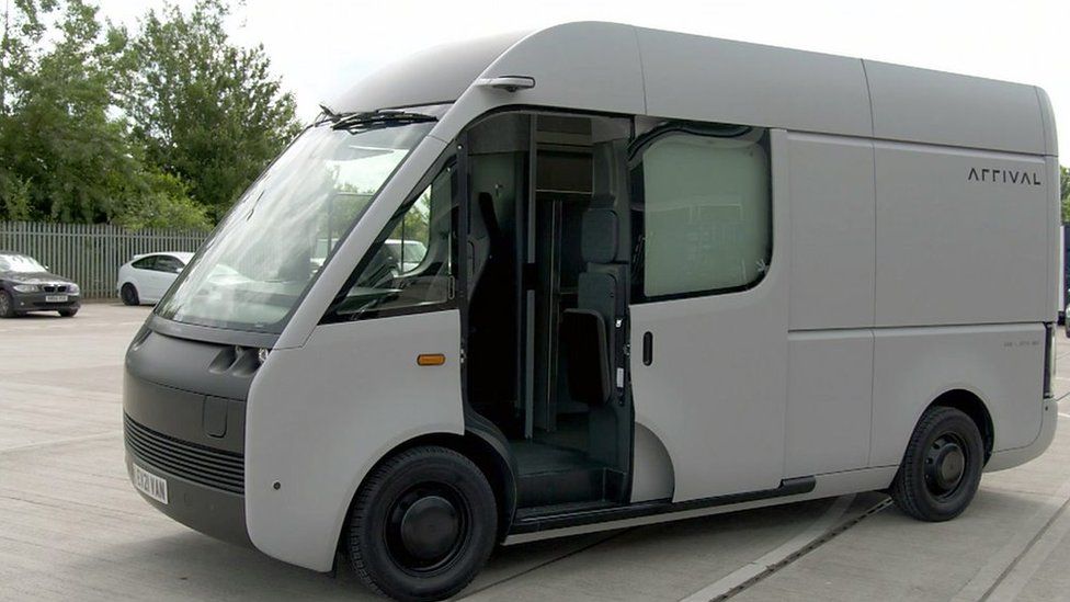 An Arrival all-electric van. It is grey in colour.