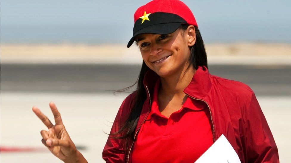 A file photo dated 27 August 2012 shows Isabel dos Santos posing and making the V sign in Lobito, Angola, 29 January 2013.