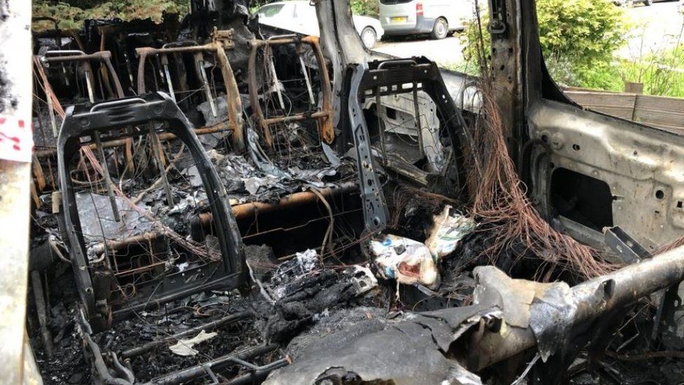 The Vauxhall Vivaro after the fire