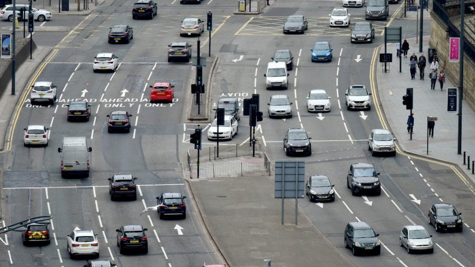 aerial view of Liverpool traffic