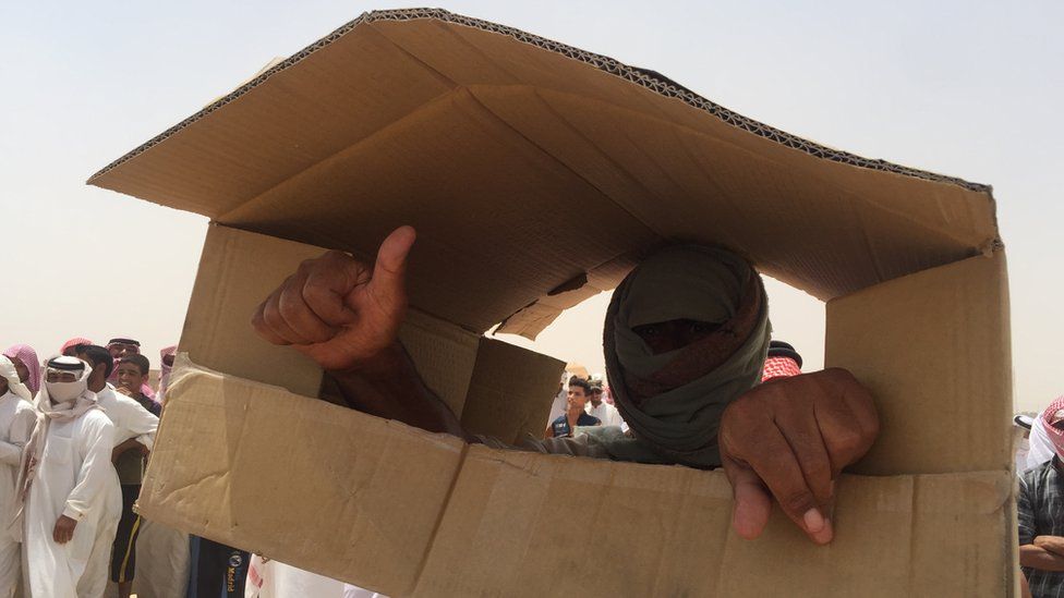 Make shelters from the heat inside cardboard box in Iraq.