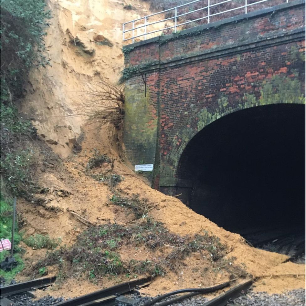 Landslip between Guildford and Redhill