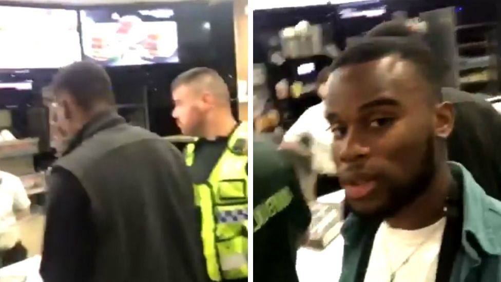 Babajide Osikoya (right) filmed himself and friends trying to get served in McDonald's