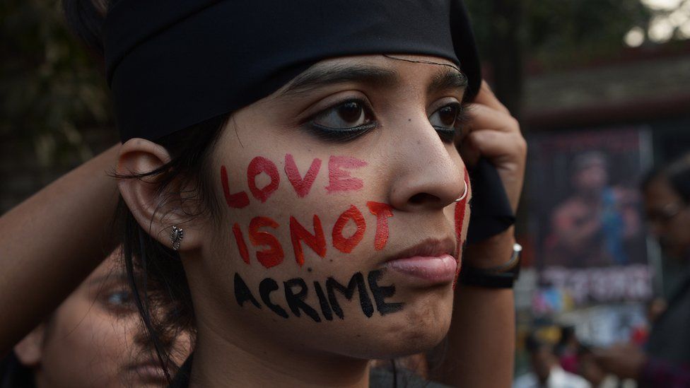 An Indian gay rights activist protests a ruling in the Supreme Court in 2013 that upheld a law which criminalises gay sex.