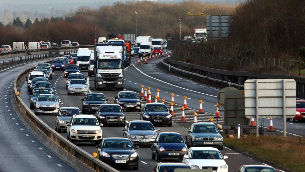 A general view of the M25 near Westerham, Kent on Friday 21 December, as traffic builds up for the Christmas getaway.