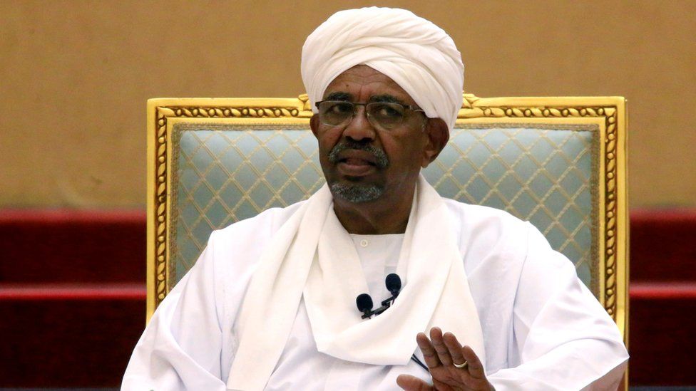 Suden's former president Omar al-Bashir at a meeting in Khartoum, April 2019