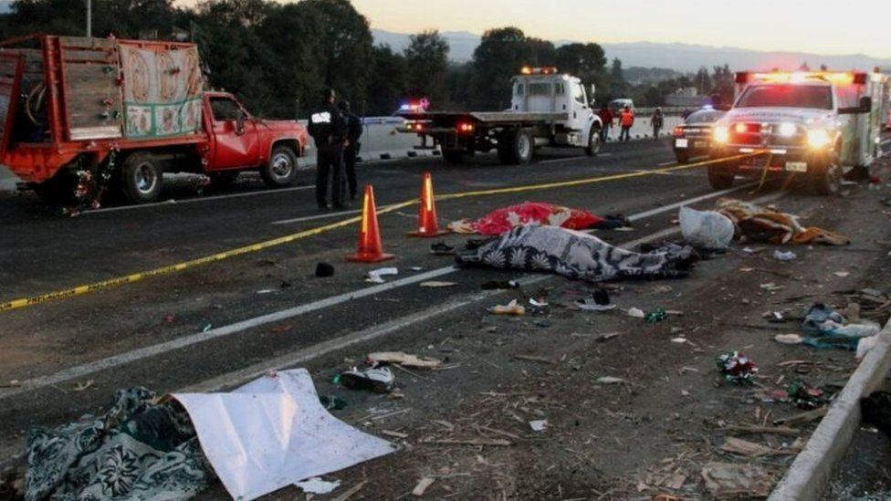 Road accident in Santa Rita Tlahuapan, Puebla, on the Mexico City-Puebla highway in Mexico on December 12, 2017