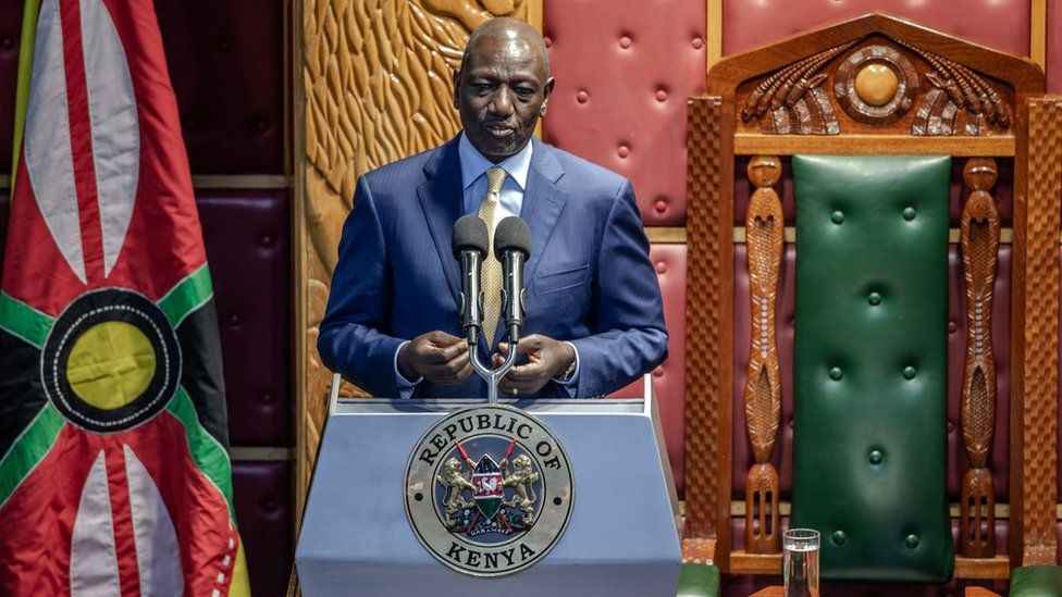 Kenyan President William Ruto delivers the State of Nation address at the Kenyan Parliament in Nairobi on November 9, 2023.