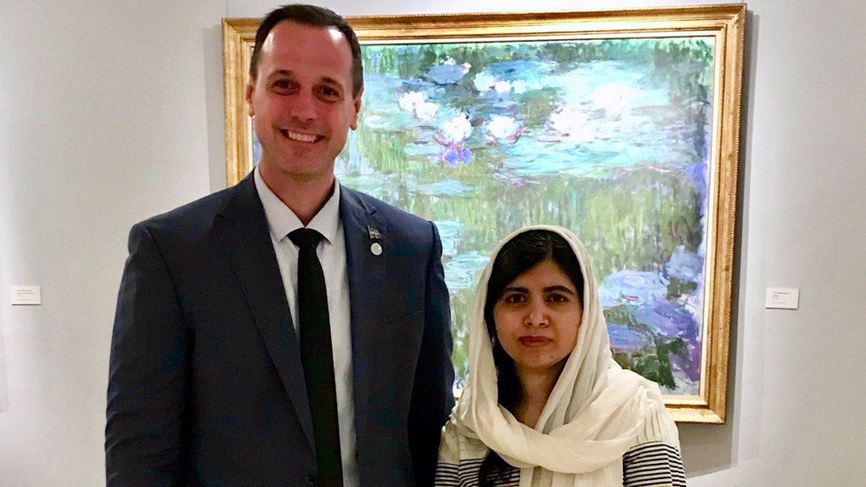 Quebec Education Minister Jean-Francois Roberge with Malala Yousafzai