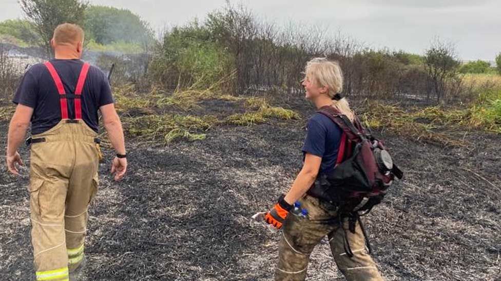 Fire at Canvey Island scrubland
