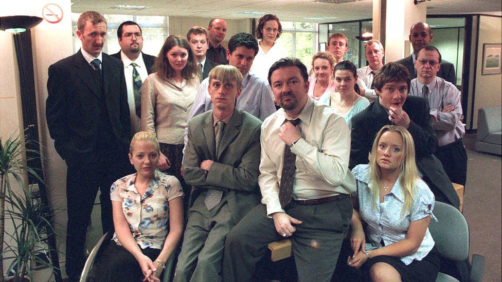 Ricky Gervais (centre) with the cast of The Office