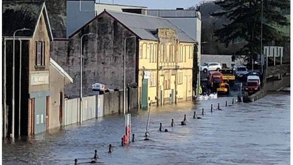 flooded roads in Carmarthenshire