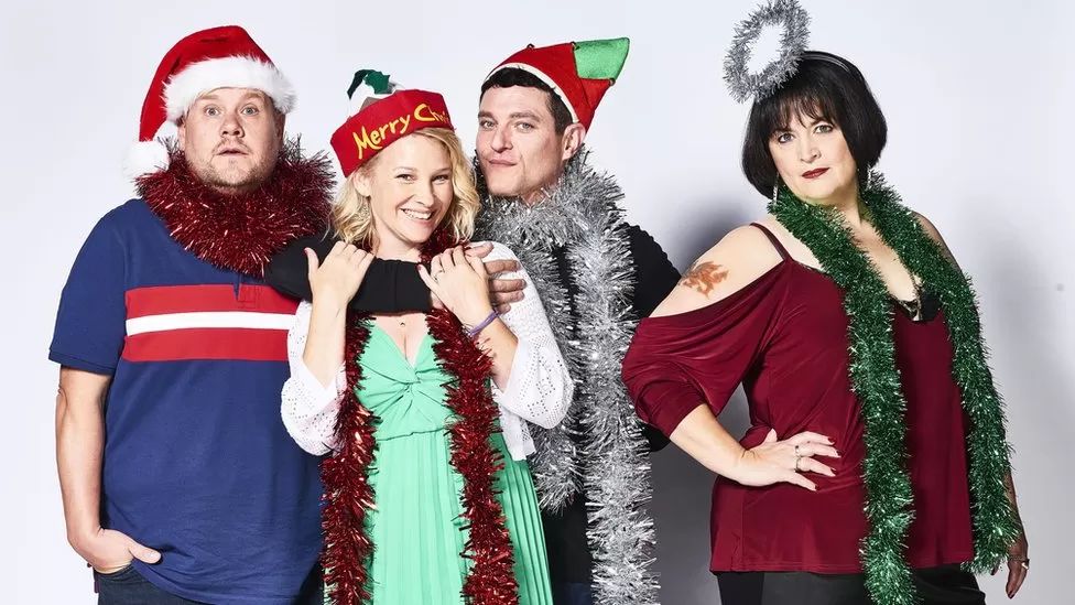 the show's main characters in tinsel ahead of their 2019 Christmas special